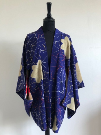 Confetti womens royal blue silk haori kimono jacket shibori leaves ...